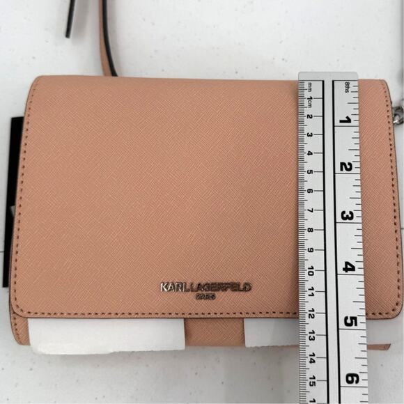 NWT Karl Lagerfeld Paris Connie Peach Leather Crossbody Bag Flap Closure - Picture 11 of 12